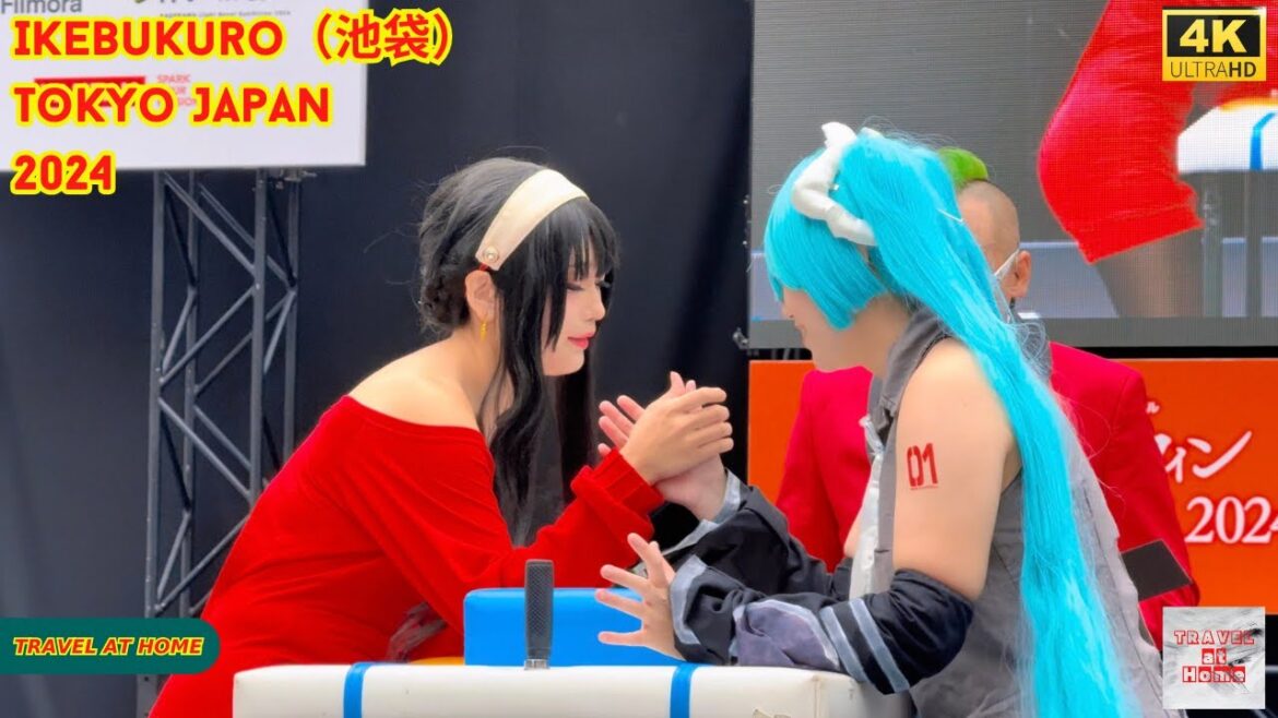 4k hdr Japan travel 2024 | Female Cosplayers Arm Wrestling at Ikebukuro（池袋） Halloween in Tokyo Japan