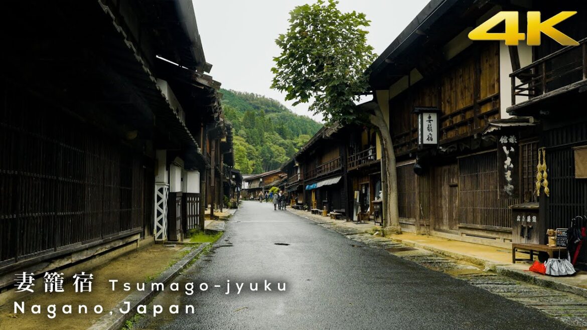 [4K JAPAN WALK] 雨の妻籠宿を散策 / 木曽路 中山道 / Walking around Tsumago-juku / Nakasendo