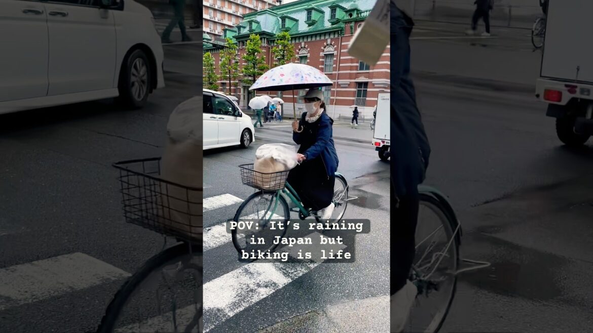 Biking with an umbrella ☔️🚲, only in Japan! #japan #japantravel #bikeskills #onlyinjapan