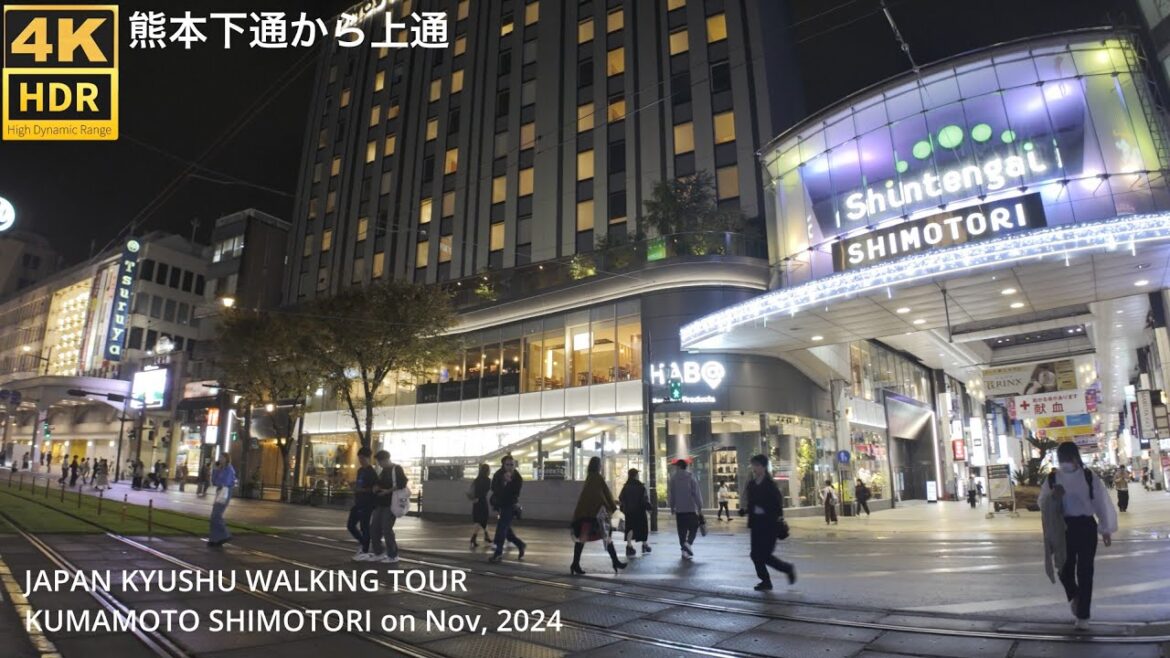 熊本サンロード新市街から下通上通を歩く4k HDR Japan Kyushu walking around Kumamoto SunRoad,Shimotori,Kamitori