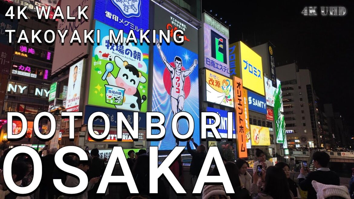 OSAKA Dotonbori Walking Tour & Takoyaki Making (4k UHD)