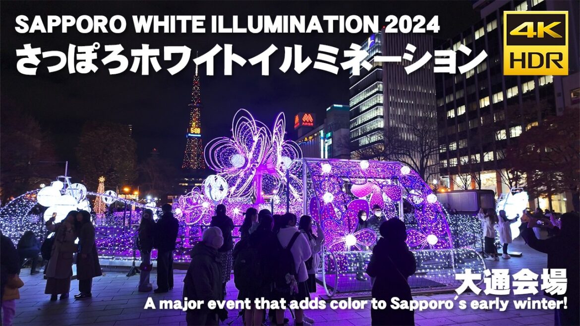 🇯🇵2024 さっぽろホワイトイルミネーション 大通会場 散歩 / 日本 北海道 札幌市 [4K HDR Binaural ASMR]