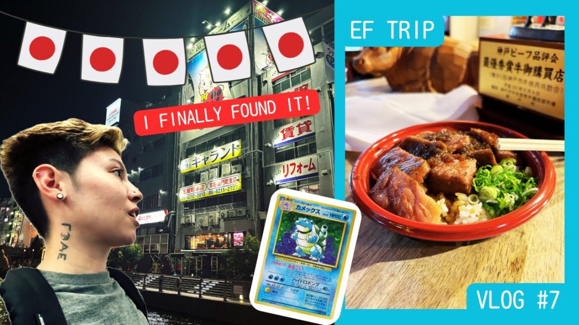 Eating Kobe Beef in DOTONBORI OSAKA JAPAN & POKEMON CARD HUNTING EF VLOG #7