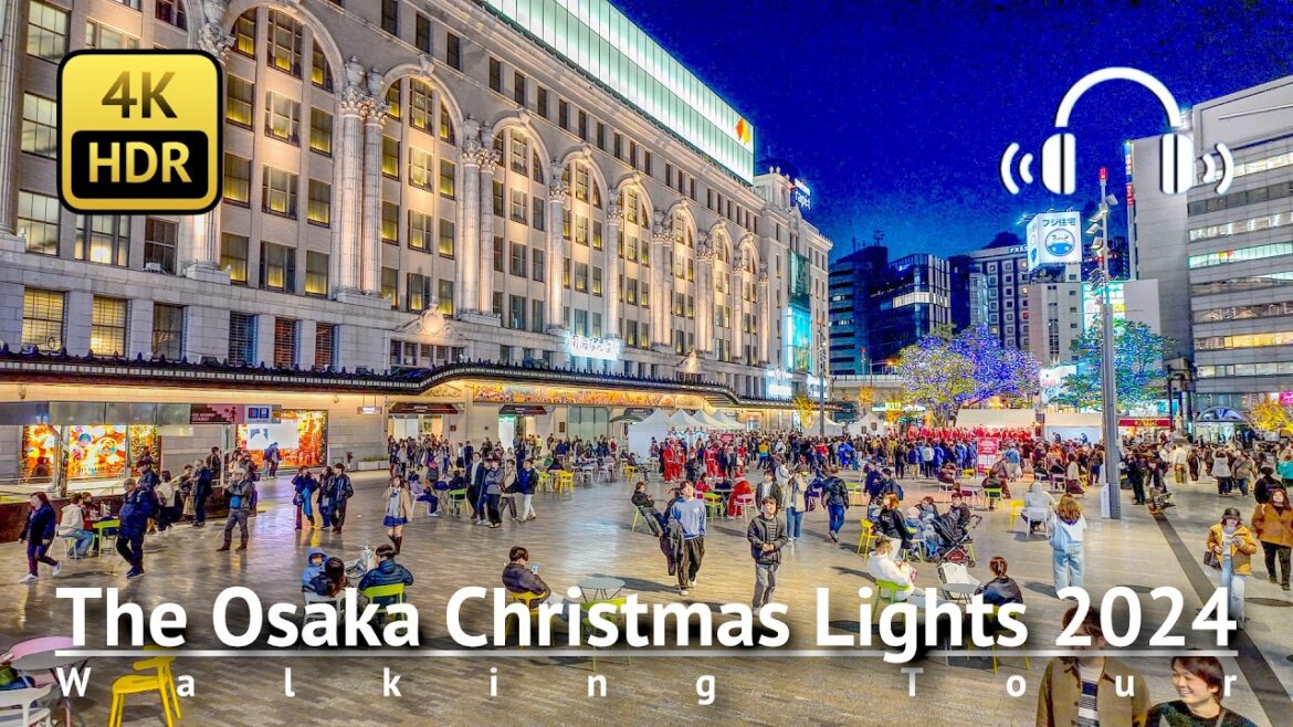 The Osaka Christmas Lights：2 hours of Midosuji Illuminations from Namba to Umeda  [4K/HDR/Binaural]