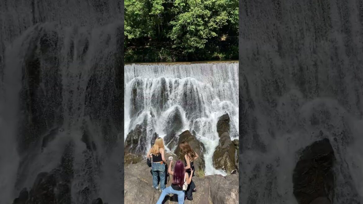 新城の「ナイアガラの滝」！愛知の絶景「長篠堰堤」！涼を求めてたくさんの観光客、比較的若い人が多い。滝のようですが、ダム（堰堤）の余水の流れ。幅100mにも及ぶ豪快な流水は迫力満点、圧巻！！ #長篠堰堤