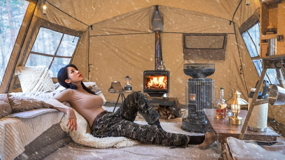 CAMPING IN THE SNOW WITH A NEW BASE SHELTER | SOUNDS OF NATURE CAMPING IN THE SNOW WITH A NEW BASE SHELTER | SOUNDS OF NATURE