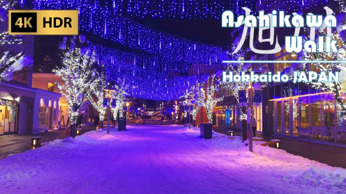 Walk City Center in Christmas Illuminations in Asahikawa | Hokkaido | Japan | 4K HDR