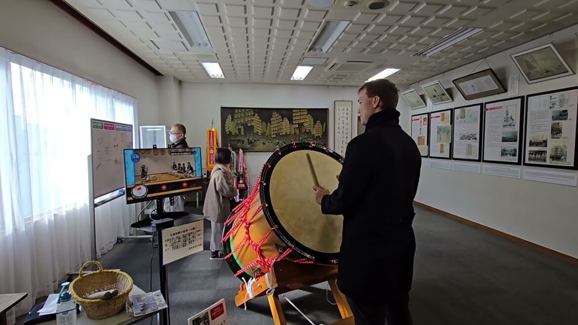 Trying out Taiko drum