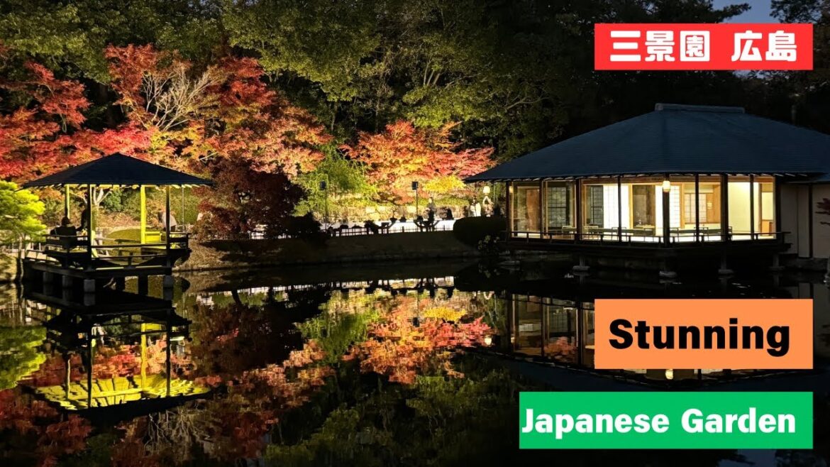 Stunning illuminated Autumn Leaves at Sankeien Hiroshima