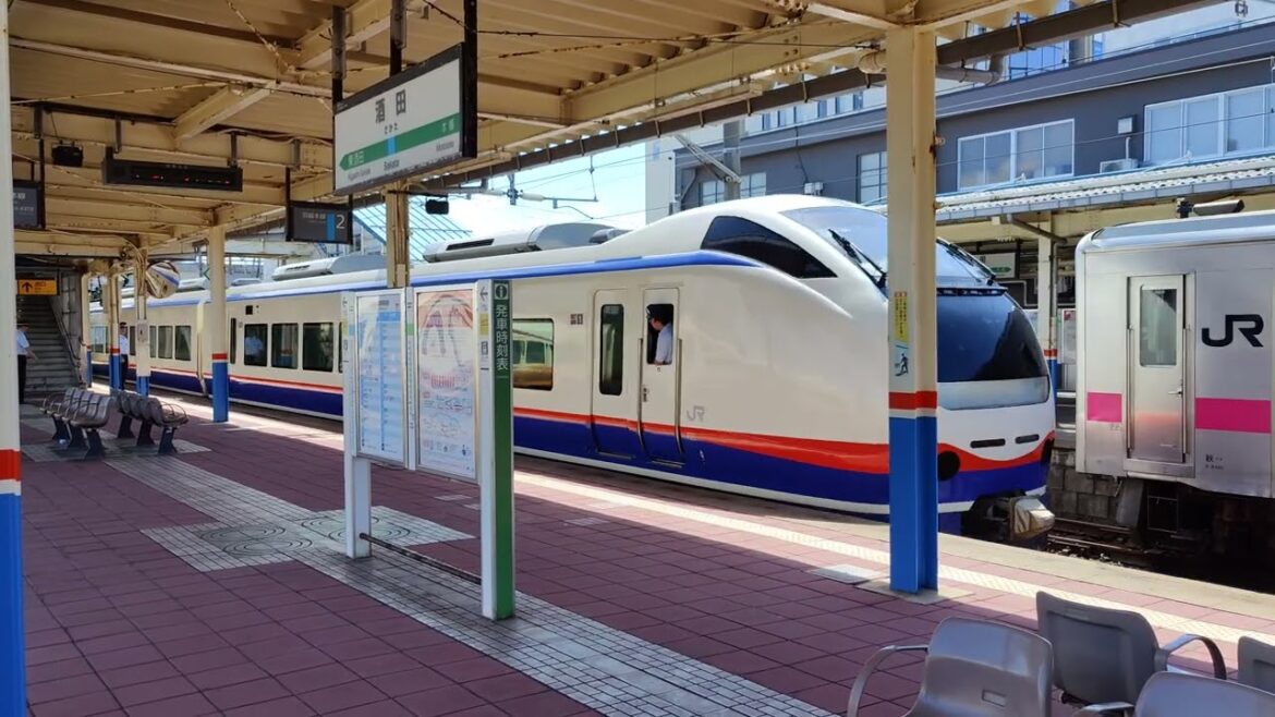 Akita to Sakata - Sakata Station - JR E653 Series leaving