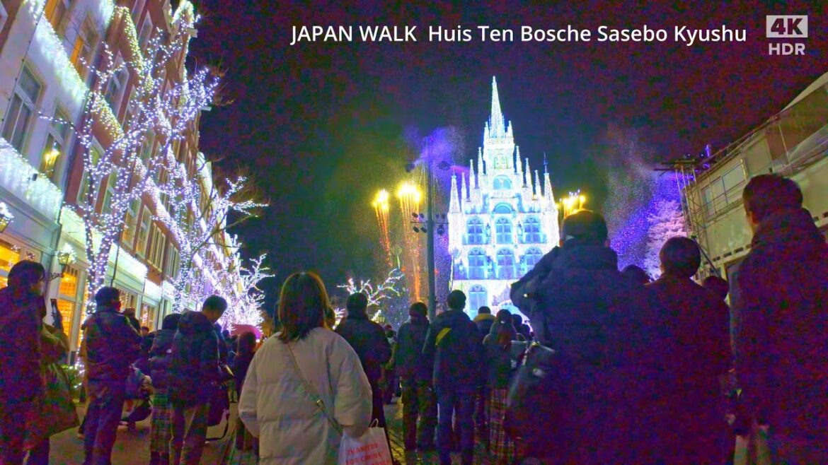 ハウステンボス(佐世保)白銀の世界点灯式とハウステンボス内歩き4k Japan walk Huis Ten Bosch Silvery white Illumination Sasebo Kyushu