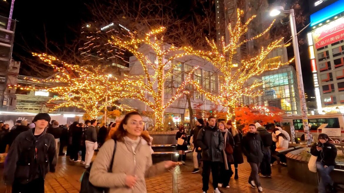 [4K] Shibuya Night Walking Tour. Shibuya Hachiko Square Lighting View. Tokyo, Japan.