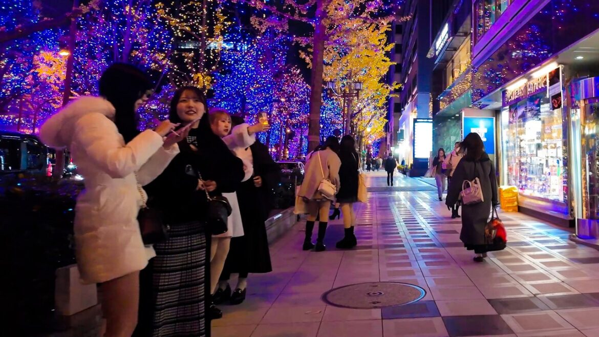 【４Ｋ60】 ✨ 大阪 ・ 御堂筋イルミネーション ・ 光の道を50分ウォーク ・ Japan Walk