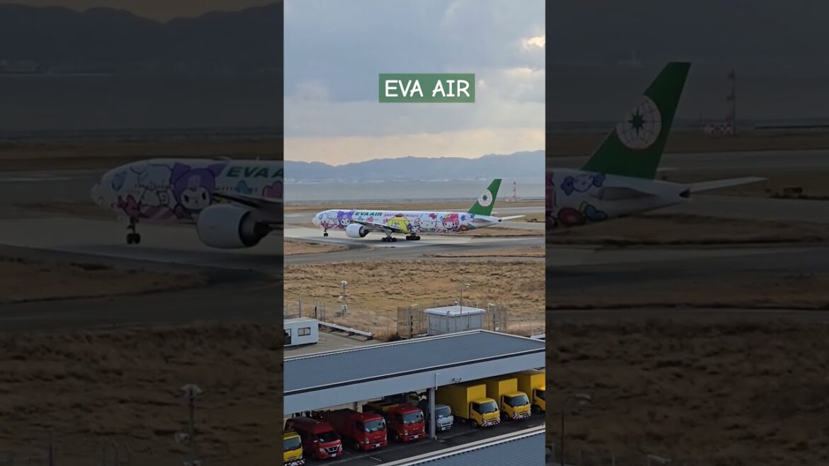 EVA AIR special Hello Kitty 777 Osaka Airport Planespotting #osakaairport #evaair EVA AIR special Hello Kitty 777 Osaka Airport Planespotting #osakaairport #evaair
