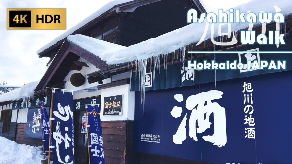 Snowy City Walk around Popular Sake Brewery in Asahikawa | Hokkaido | Japan | 4K HDR