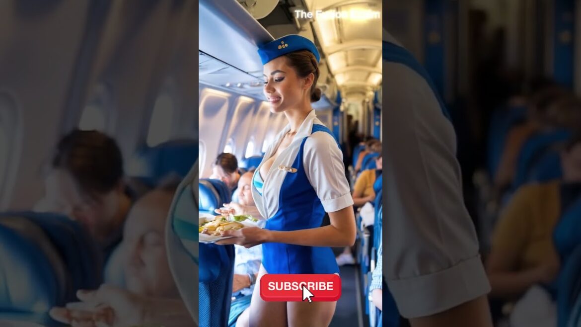 naked flight attendant distributes food by plane