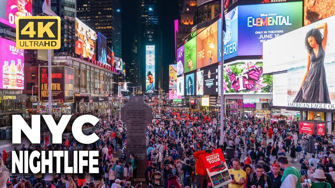New York City Nightlife: 4K Tour Times Square, Rockefeller Center, Little Italy: Nightlife District