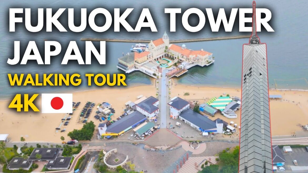 Fukuoka Tower Japan 4K Walking Tour | Stunning Views & Beach Sunset