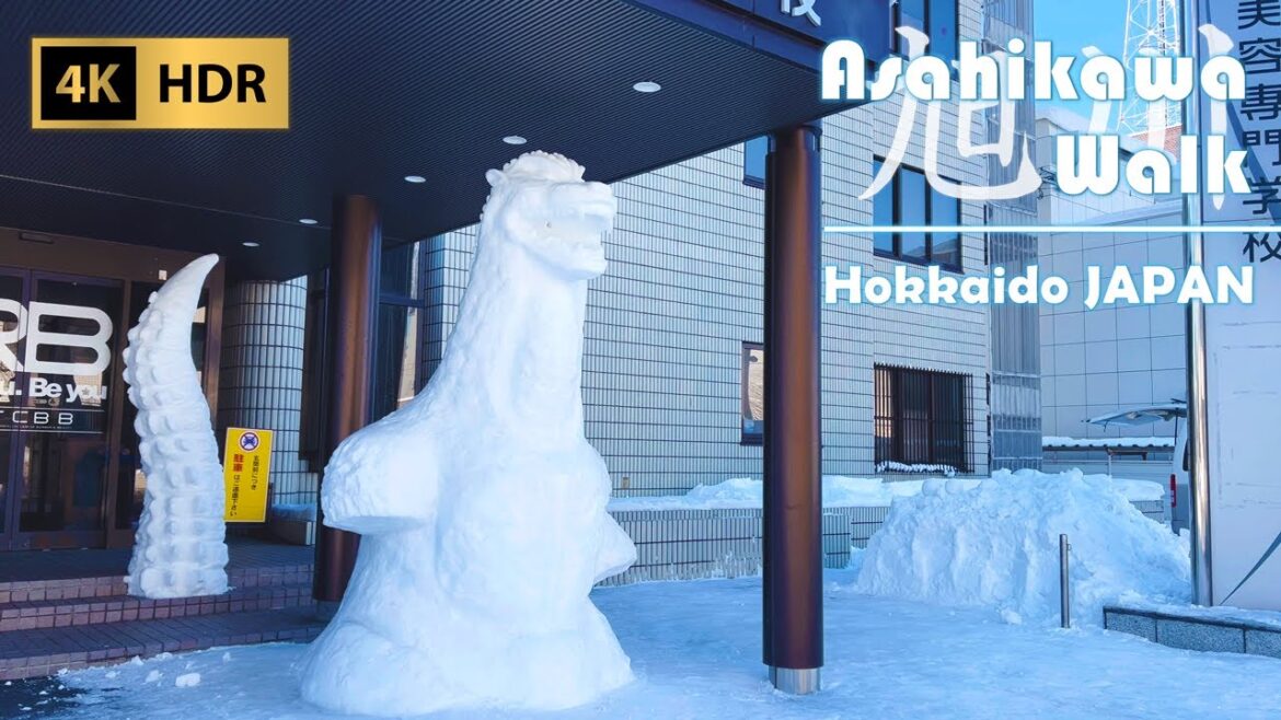 Winter Walk around City Center in Asahikawa January 2025 | Hokkaido | Japan | 4K HDR