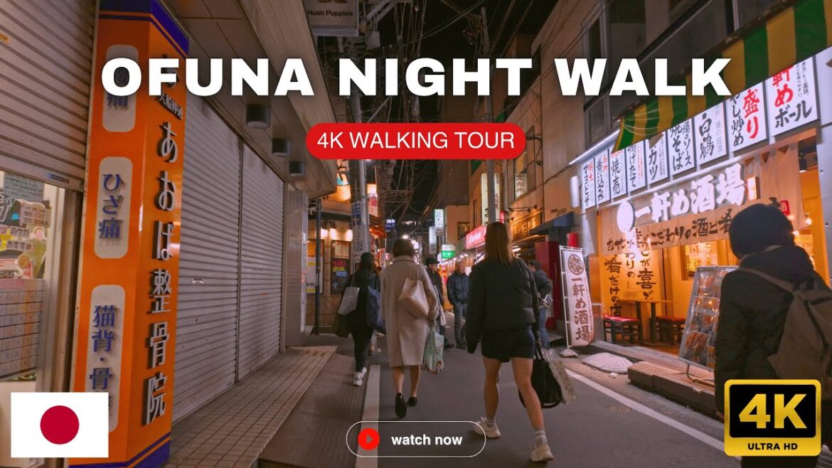 Japan Night Walk : Exploring Ofuna at Night | Japan Travel Walking Tour 4K UHD