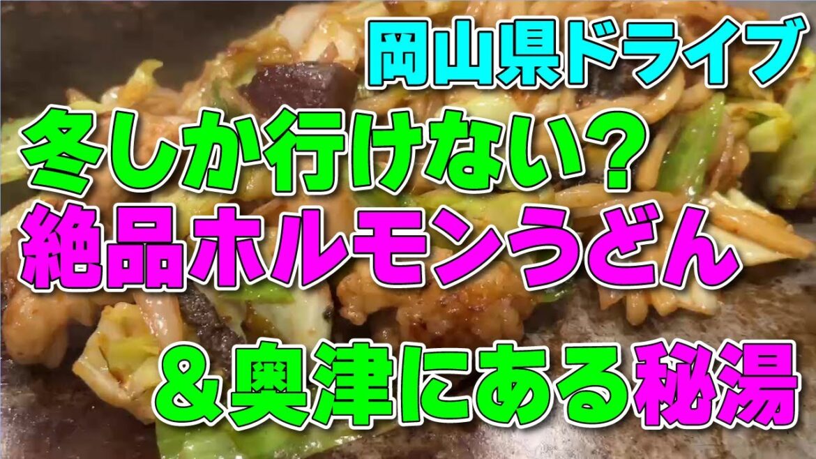岡山県ドライブ　冬にしか行けない絶品ホルモンうどん屋さん　奥津の鉄板焼 孤独の極みと奥津の秘湯　般若寺温泉へ