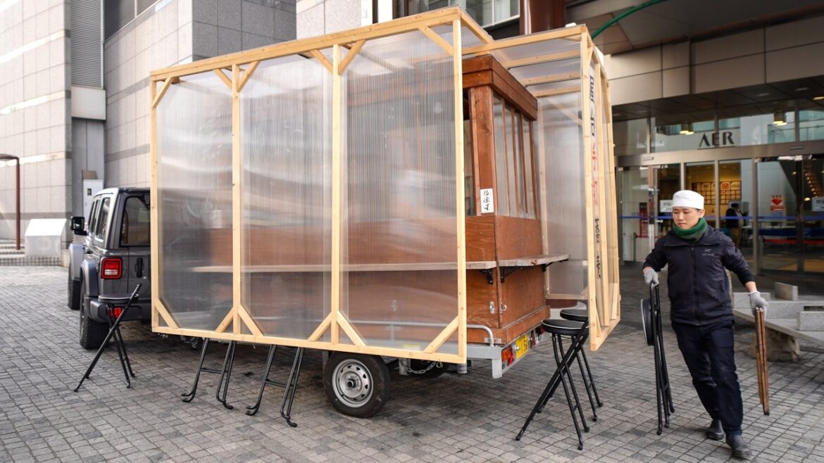 屋台も小物もすべて手作り！若きワンオペ蕎麦職人が営む！打ちたて蕎麦にこだわる東北･仙台の手打ち蕎麦のキッチンカー屋台 Japan Sendai Yatai Soba Noodle food Stall