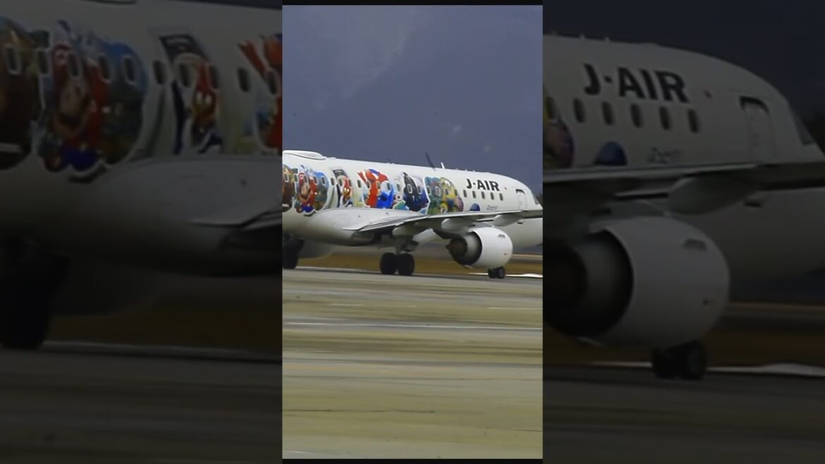 2025.2.26  強風で手ぶれあります🖐️函館空港　J-Air JAL×ユニバーサル・スタジオ・ジャパン ジェット2 Embraer E190STD