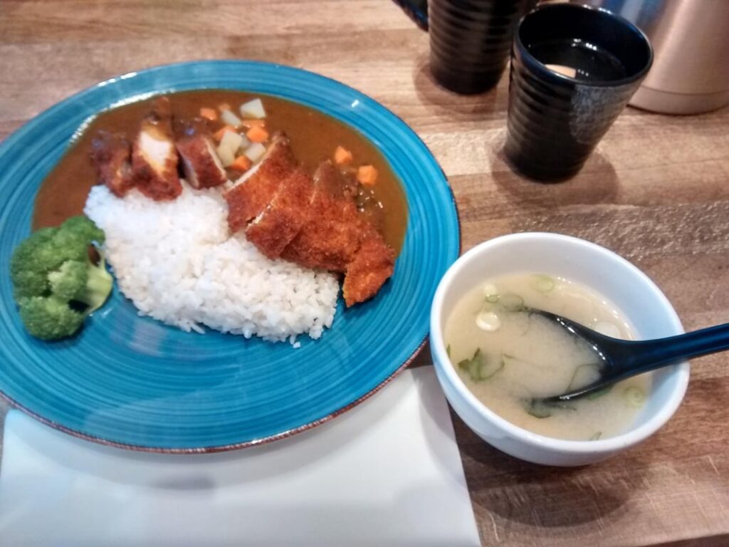 Chicken katsu curry and miso soup, at Maki & Ramen in Edinburgh