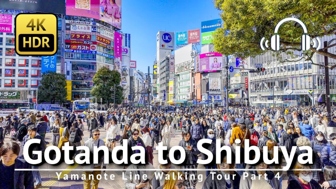 Yamanote Line Walking Tour Part 4: Gotanda to Shibuya [4K/HDR/Binaural]