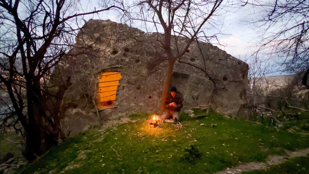 Primitive Camping in an Ancient Rock Cave | DIY Bow Saw, Fire Stove and Bushcraft Cooking
