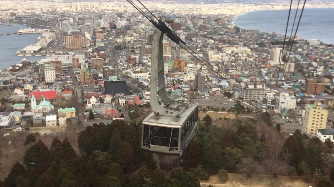 Descending the Mt. Hakodate Ropeway, coming into Hakodate, Japan.