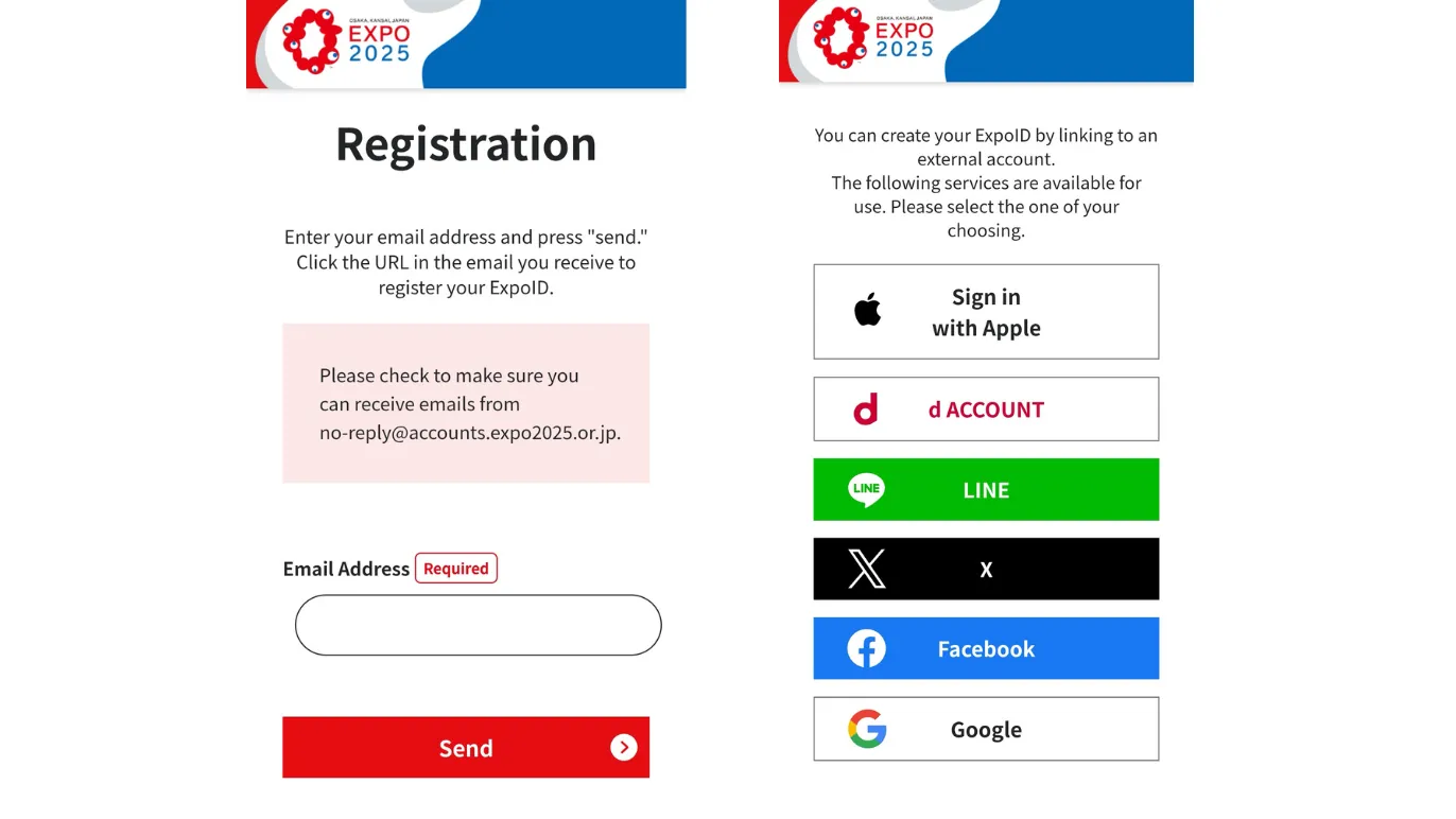 2025 Osaka Expo registration page screenshots