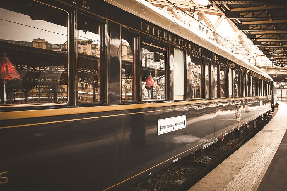 a train travels down the tracks