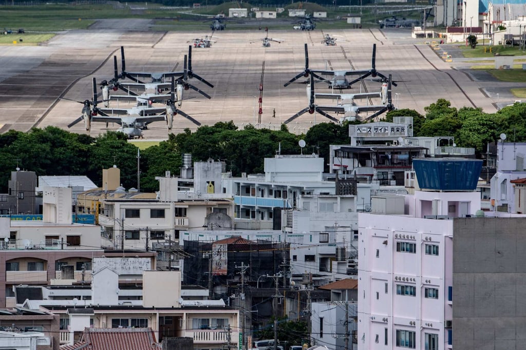 US Marine Corps Air Station Futenma seen from Kakazutakadai Park in Ginowan, Okinawa prefecture. Ginowan Mayor Masanori Matsugawa had sought the closure of the air base over safety concerns. Photo: AFP