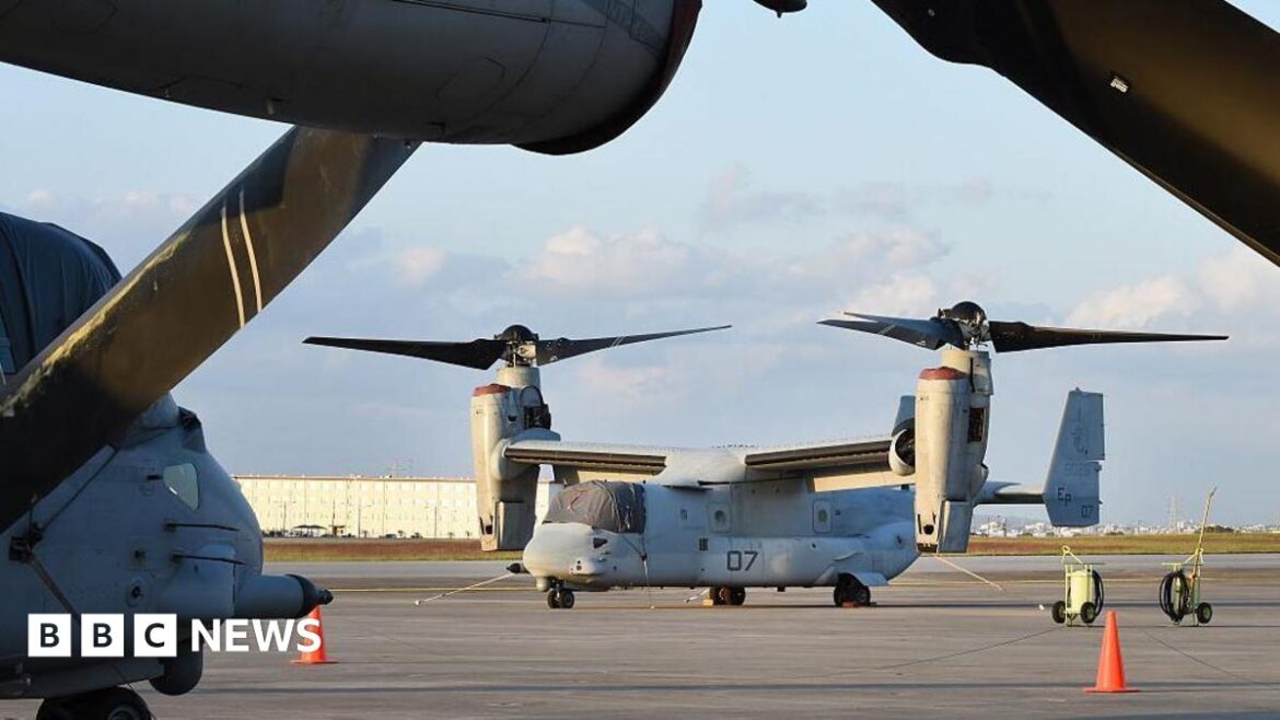 Osprey aircraft at US Futenma base in Okinawa