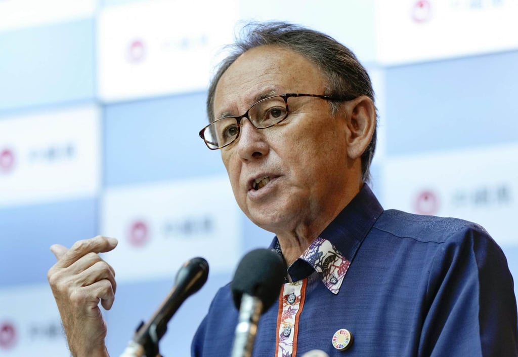 Okinawa Governor Denny Tamaki holds a press conference in Naha on June 6. Photo: Kyodo