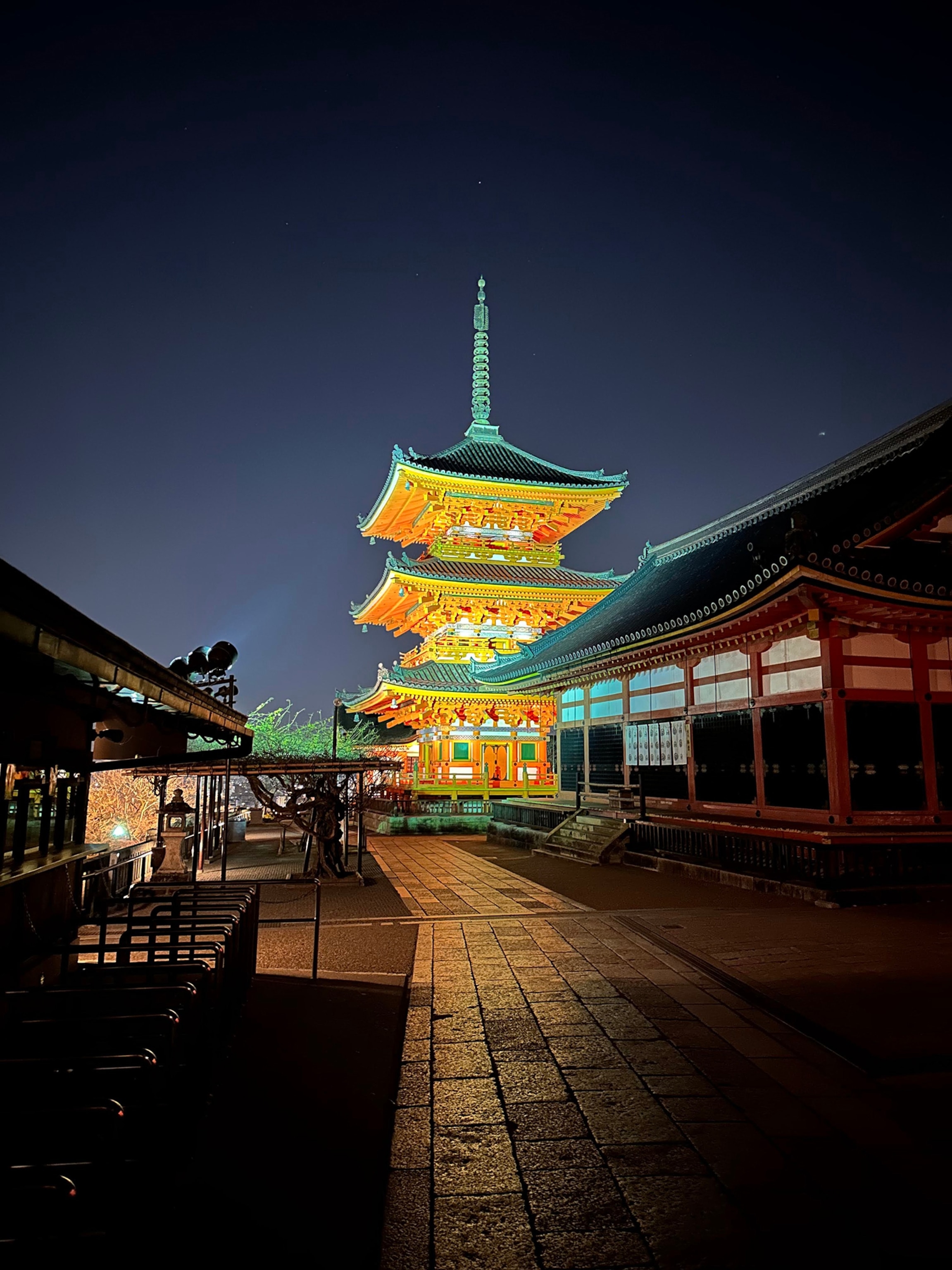 Kyomizu-dera temple at night.