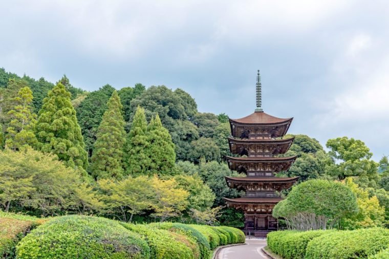 Yamaguchi, YAMAGUCHI, JAPAN - September 17 : National treasure five storeyed pagoda of the Rurikoji temple, this temple originated when the 16th-century Ouchi Yoshihiro built.
