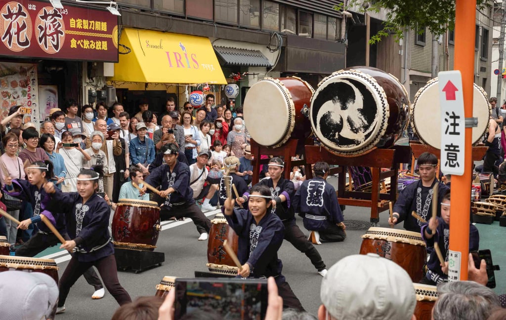 Taiko drummers perform on the streets of Tokyo’s Asakusa neighbourhood during the Sanja Matsuri. Photo: Emil Pacha Valencia