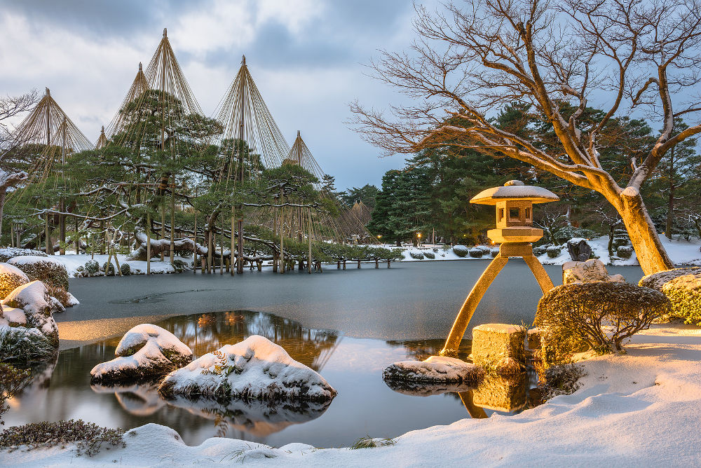 Kanazawa, Ishikawa, Japan winter gardens.