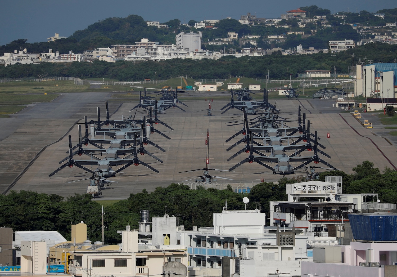 US Marine Corps MV-22 Osprey aircraft are seen at the Futenma Air Station in Ginowan on the southern island of Okinawa in Japan. (Photo: Reuters)