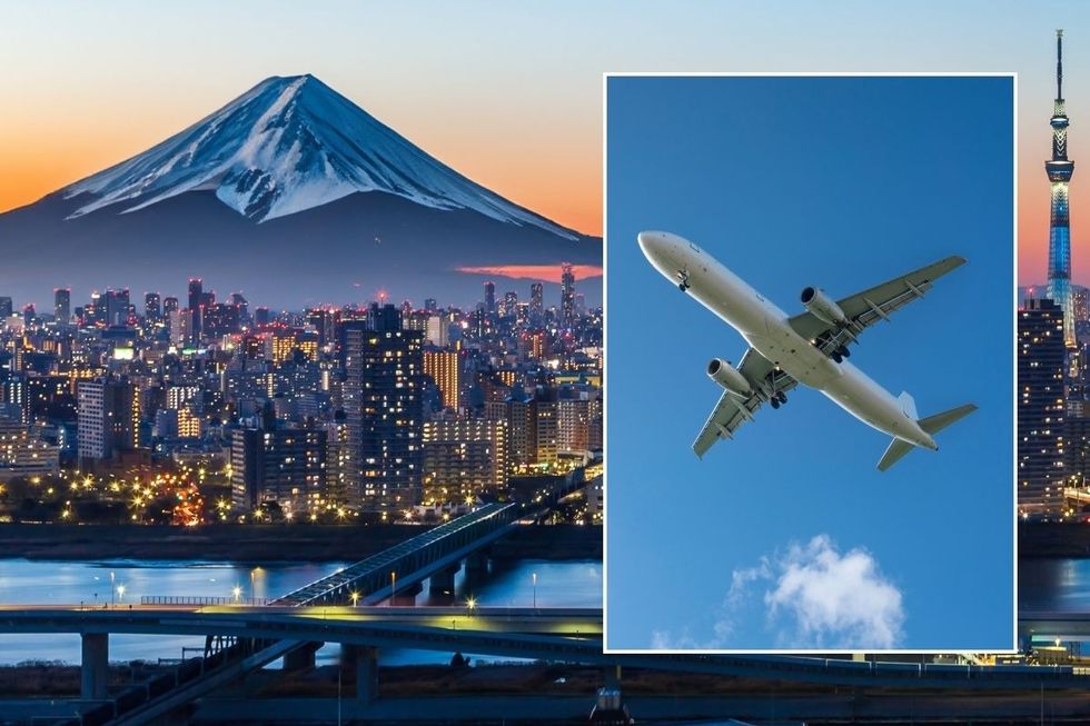 Japan stock and plane in sky