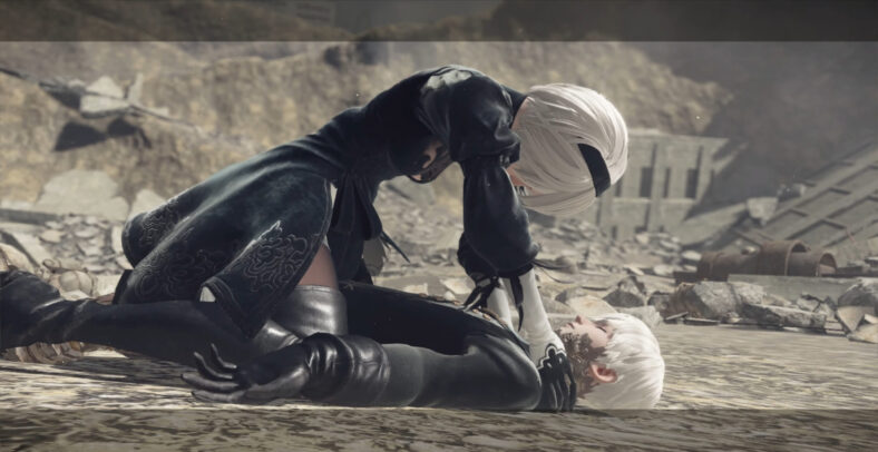 2B (Yui Ishikawa) tries to revive 9S (Natsuki Hanae) in NieR: Automata (201), PlatinumGames