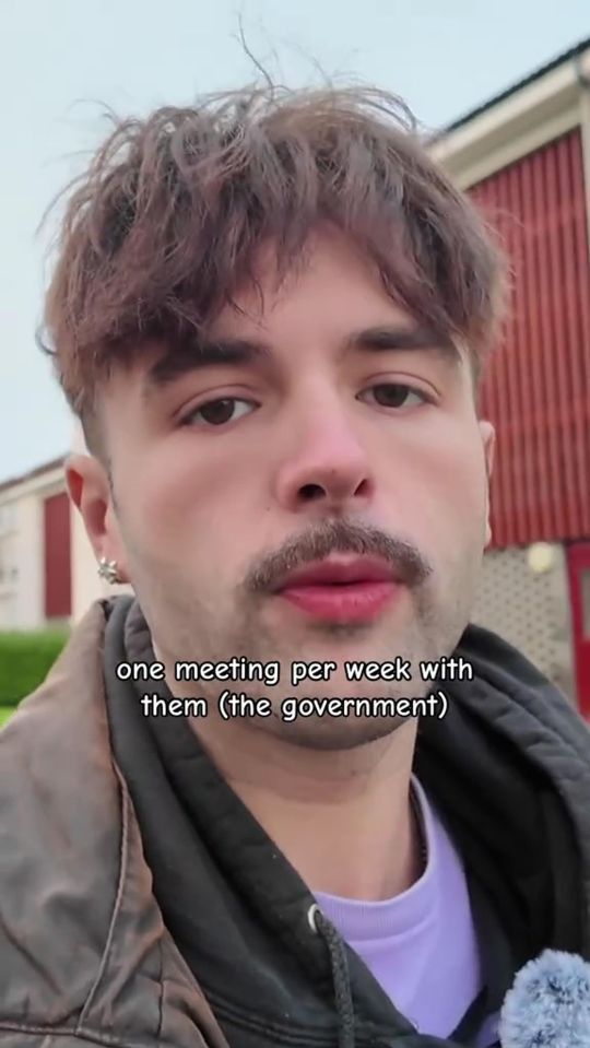 Close-up of Joshua Bishop, a benefits-claiming graduate, stating that he has one meeting per week with the government.