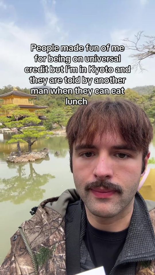 A man in Kyoto, Japan, recounts being criticized for using universal credit to fund his trip.