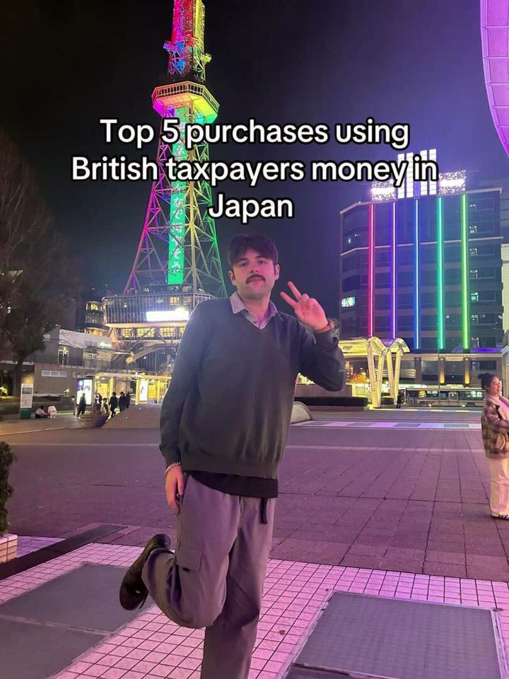 Man in Japan showing his top 5 purchases made with British taxpayer money.