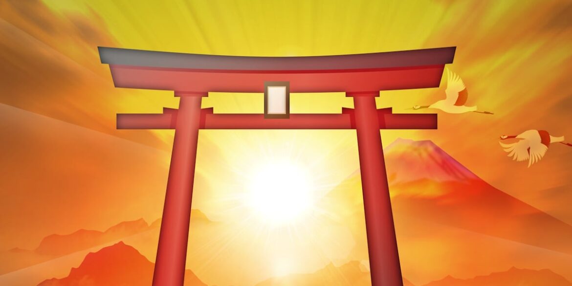 Visit These Four Japan Locations That Rank Among the World’s Greatest Places Torii gate with a mountain looming in the background and sun rays shining through