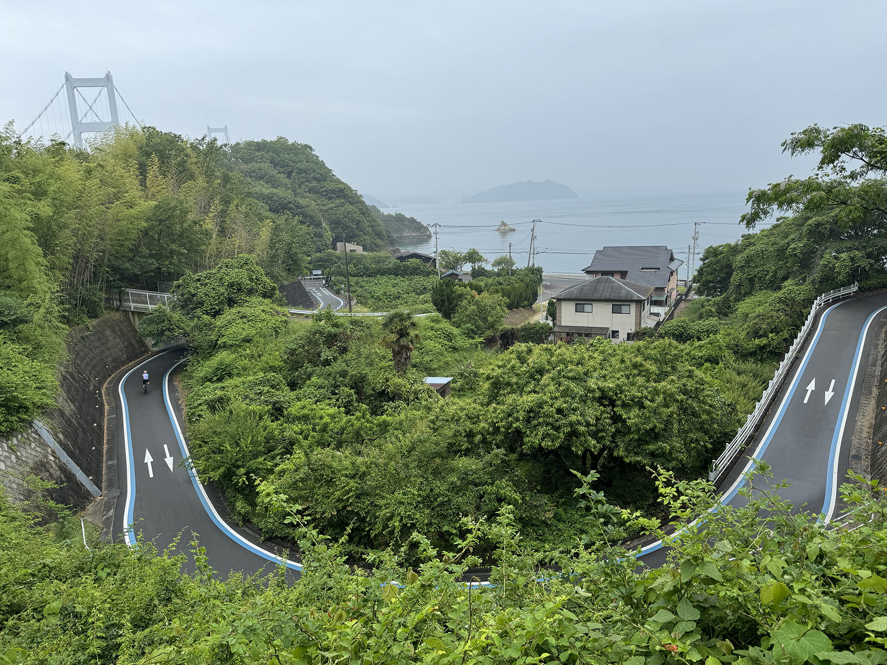 ramp road leading up to a bridge on shikoku island.