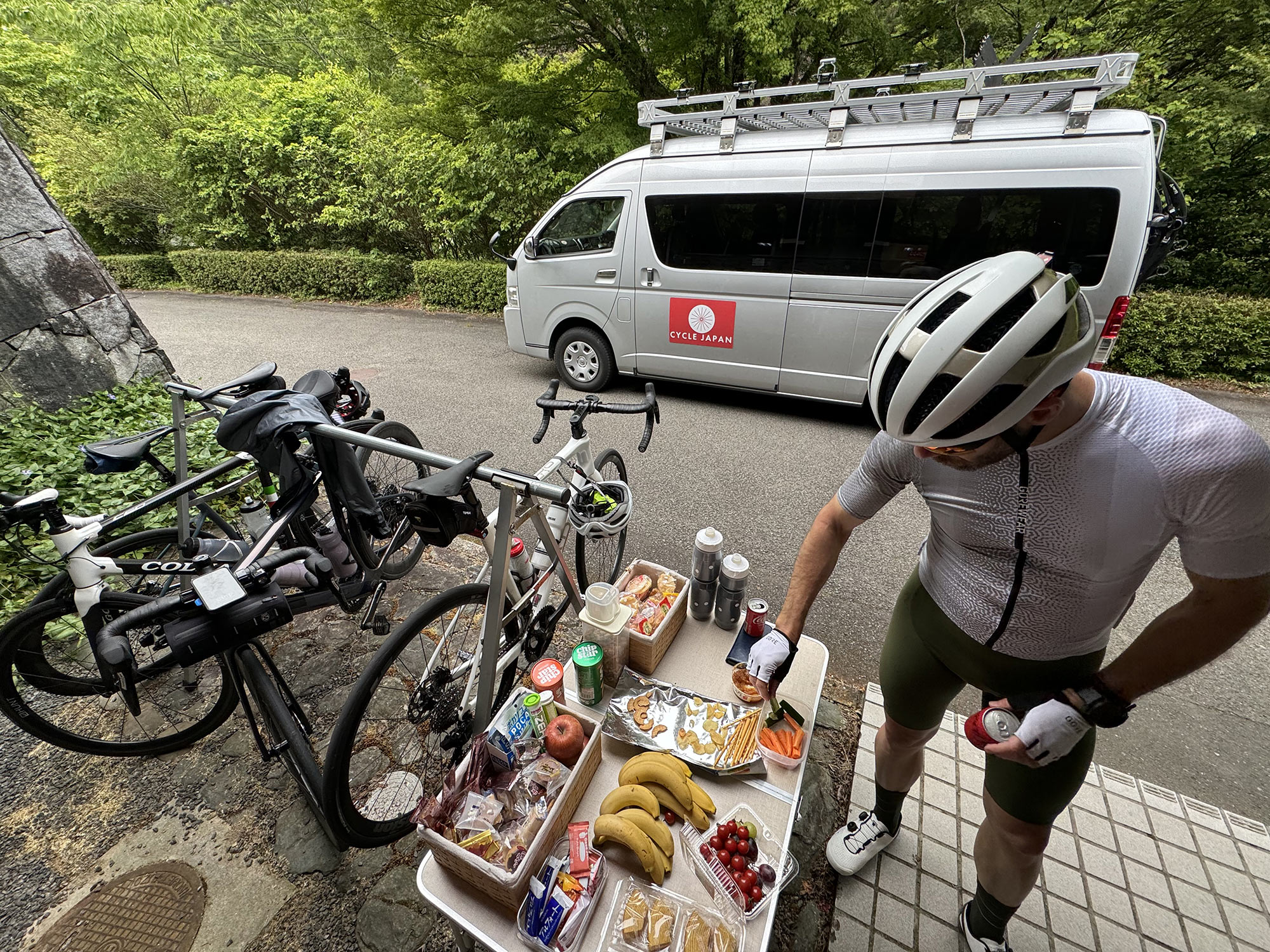snack stop on ride and seek cycling tour.