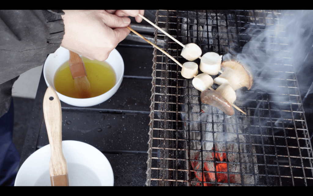 Eringi Mushrooms(king oyster) yakitori grilled over kishu binchotan charcoal